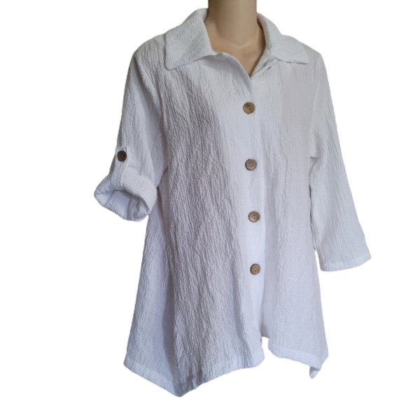 Peck & Peck White Collared Button Down Shirt Size Women's Petite Medium NEW - Picture 4 of 9